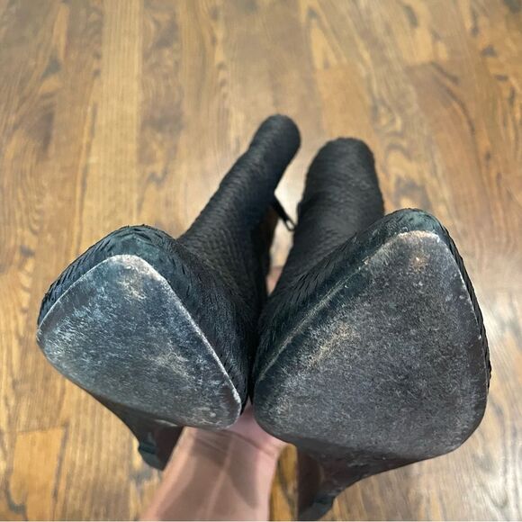 JOIE Jalena Black Snake Embossed Leather Wedge Ankle Boots - Picture 6 of 11